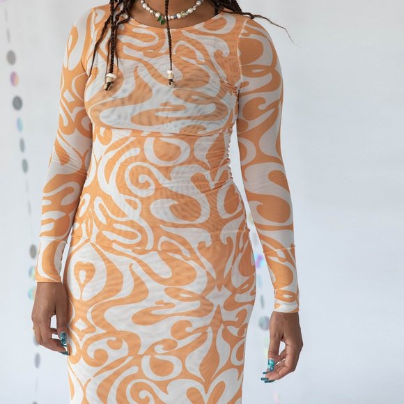 NWT Find Me Now Dream On orange and white mesh dress - Picture 1 of 4